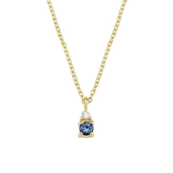 Petit vedhæng i 14 kt guld med blå safir og diamant fra Nuran inkl. kæde